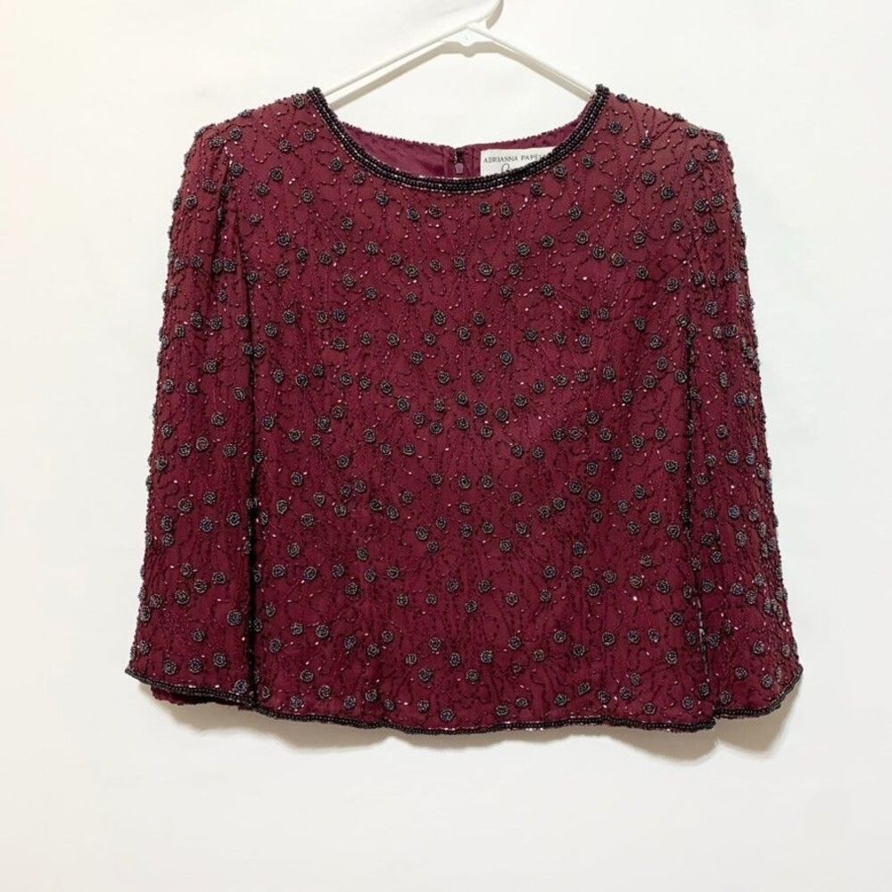 Adrianna Papell Occasions Top Womens 4 Silk 3/4 Sleeve Floral Beaded Formal